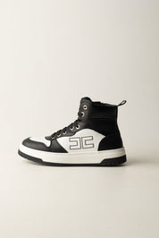 Elisabetta Franchi Bambina Sneakers Alte Bicolore In Pelle con Logo Laterale F4A9-E0348-1818A780 BLACK/IVORY