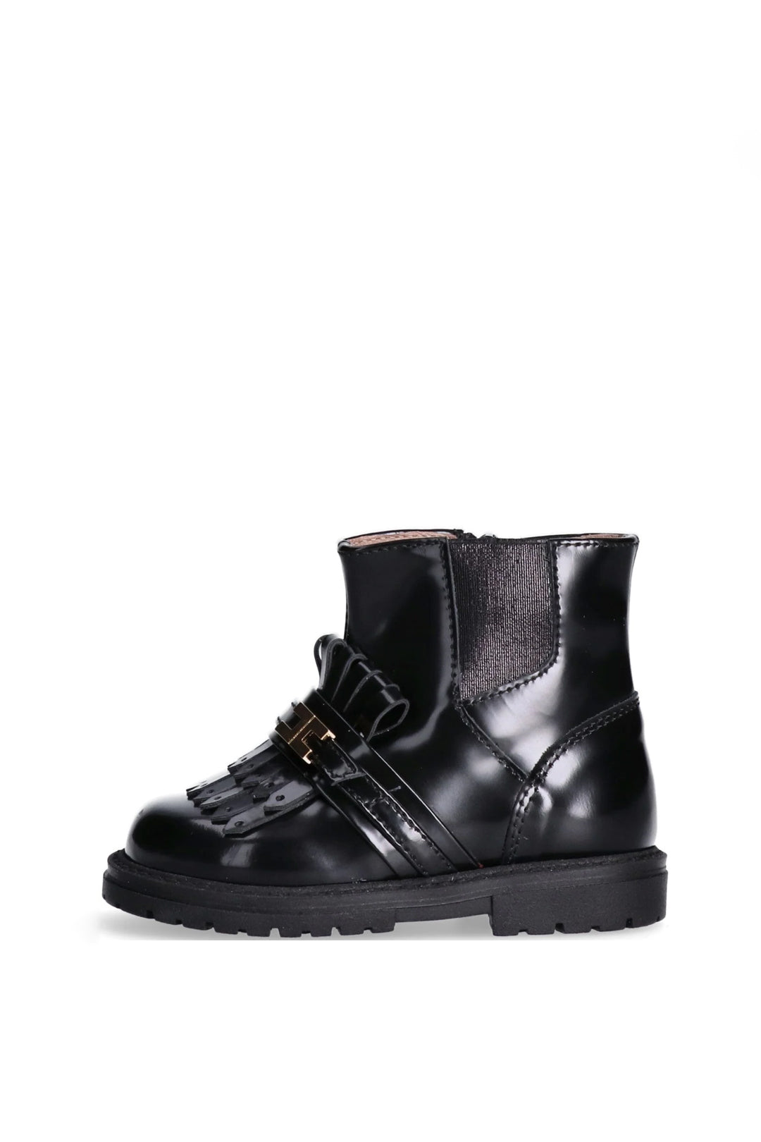 Elisabetta Franchi La mia Bambina Stivaletti Chelsea In Pelle Lucida con Frange F1A5-E0385-0406930 BLACK