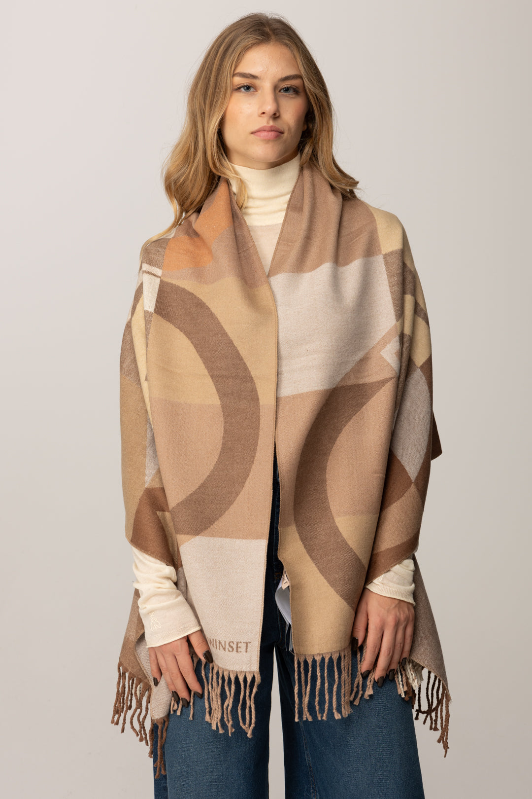 Twin-set Stola In Panno con Motivo Logo Jacquard 252TA4170 LAND