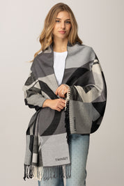 Twin-set Stola In Panno con Motivo Logo Jacquard 252TA4170 MEDIUM MELANGE GREY