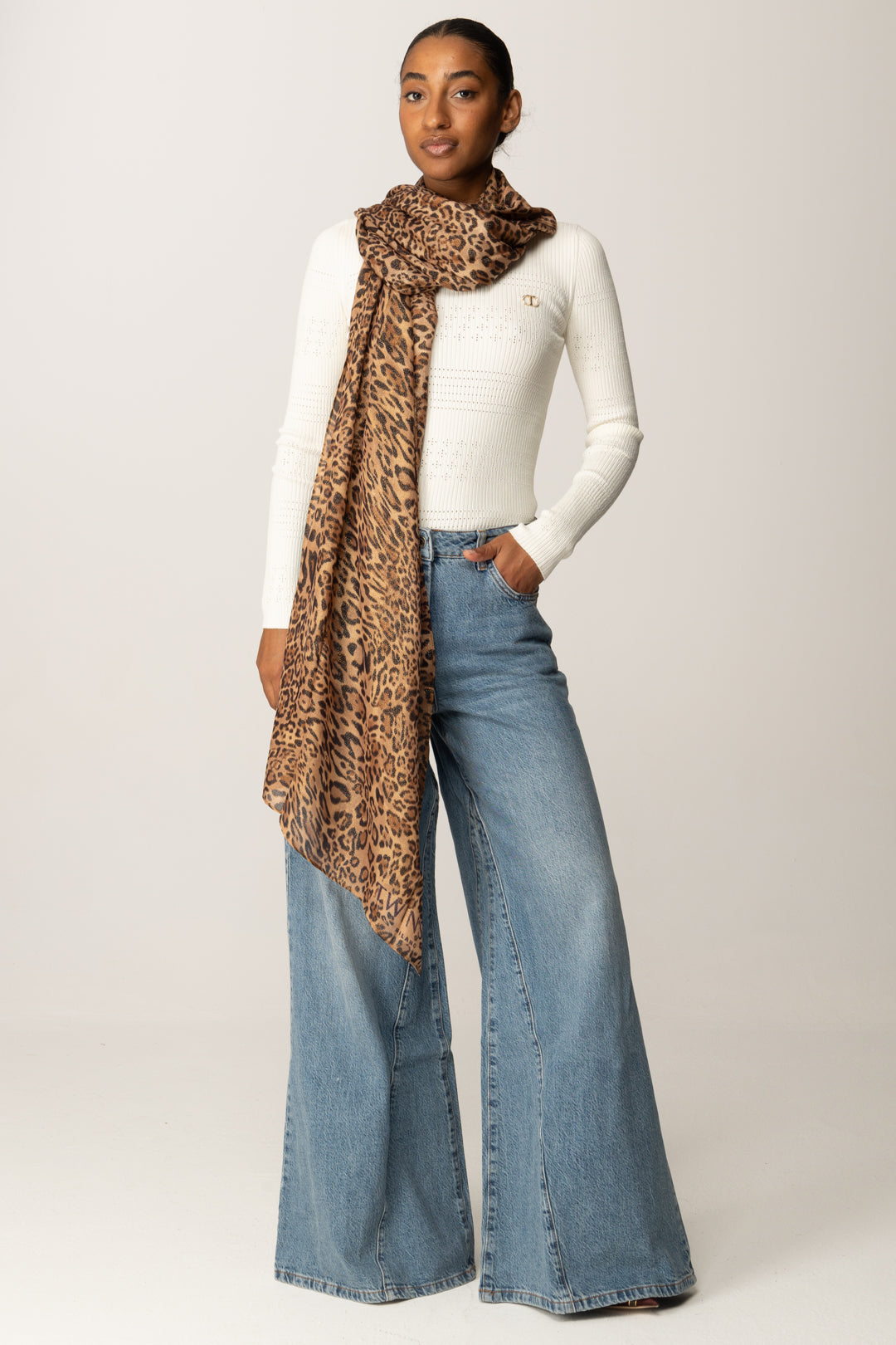 Twinset Stola con stampa animalier 252TA4610 ST.ANIMALIER COFFEE