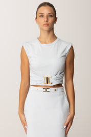 Elisabetta Franchi T-shirt Crop con Accessorio Cc MA01656E2 STARLIGHT