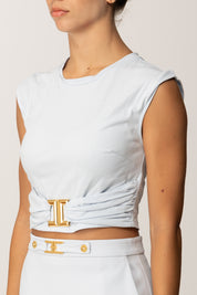 Elisabetta Franchi T-shirt Crop con Accessorio Cc MA01656E2 STARLIGHT
