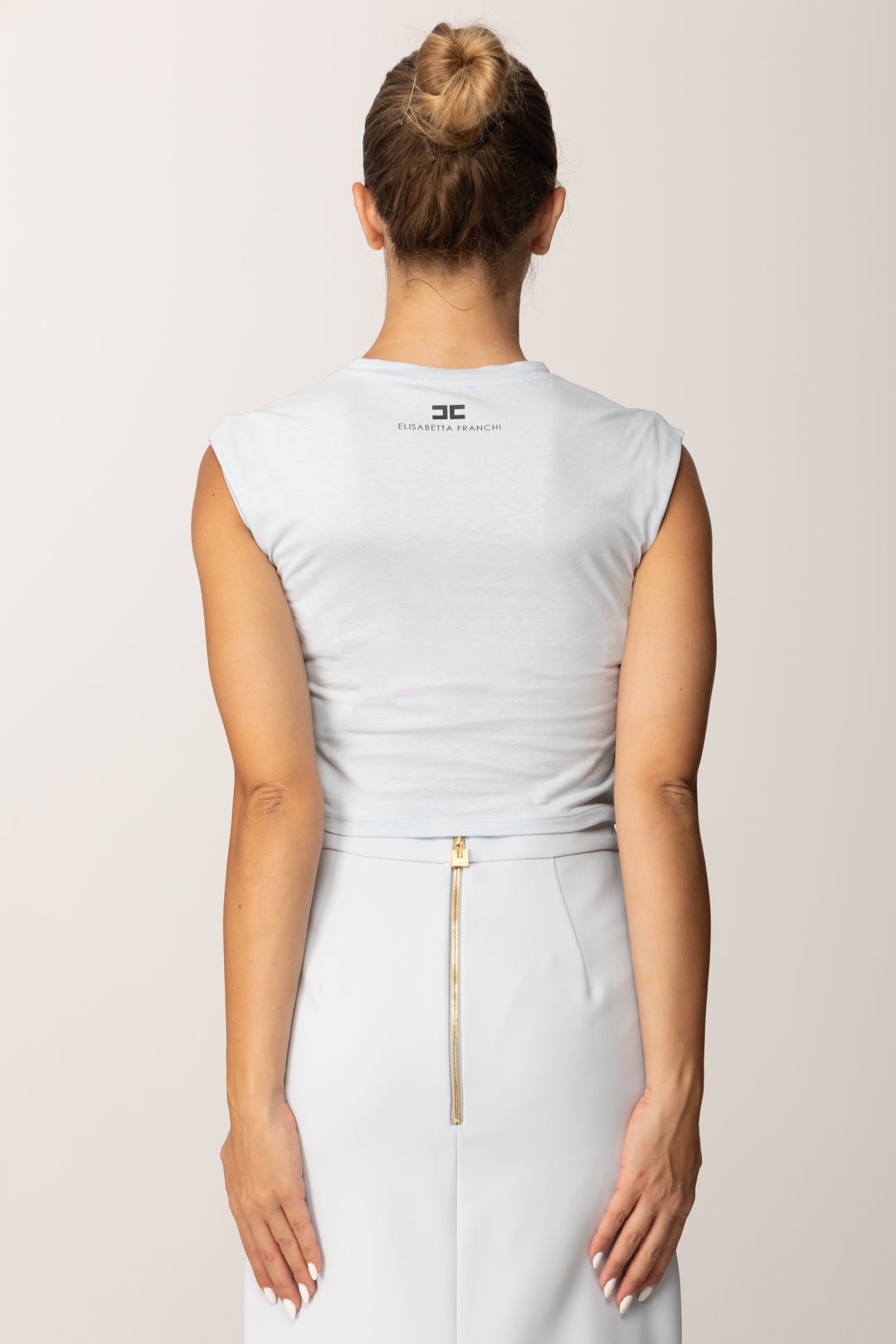 Elisabetta Franchi T-shirt Crop con Accessorio Cc MA01656E2 STARLIGHT