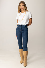 Elisabetta Franchi T-shirt Girocollo con Collana Multifilo MA00956E2 GESSO