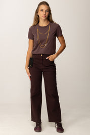 Elisabetta Franchi T-shirt Girocollo con Collana Multifilo MA00956E2 MERLOT