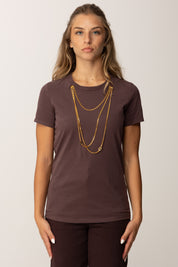 Elisabetta Franchi T-shirt Girocollo con Collana Multifilo MA00956E2 MERLOT