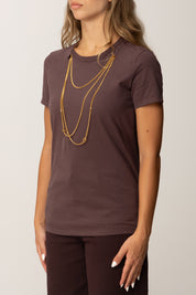 Elisabetta Franchi T-shirt Girocollo con Collana Multifilo MA00956E2 MERLOT