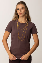Elisabetta Franchi T-shirt Girocollo con Collana Multifilo MA00956E2 MERLOT