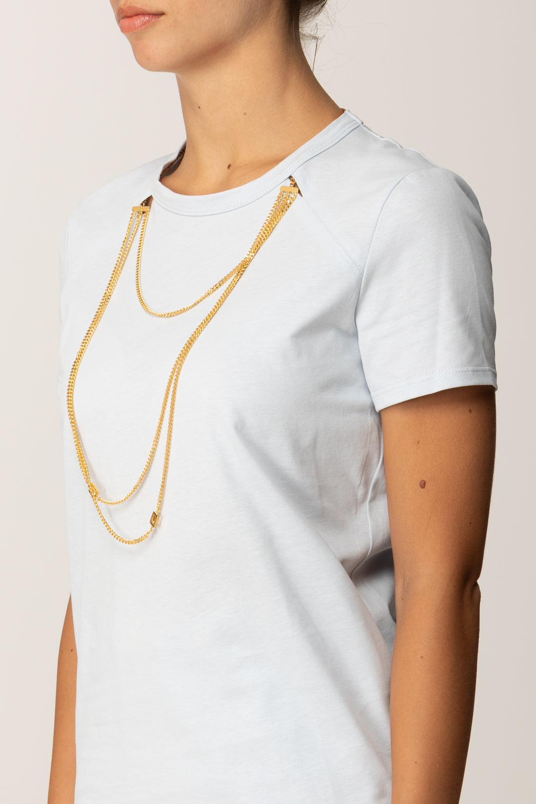 Elisabetta Franchi T-shirt Girocollo con Collana Multifilo MA00956E2 STARLIGHT