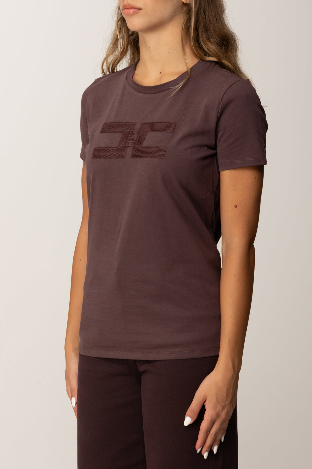 Elisabetta Franchi Donna T-shirt Girocollo con Logo Ricamato