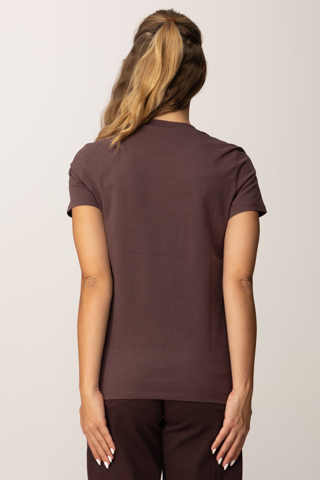 Elisabetta Franchi T-shirt Girocollo con Logo Ricamato MA00756E2 MERLOT