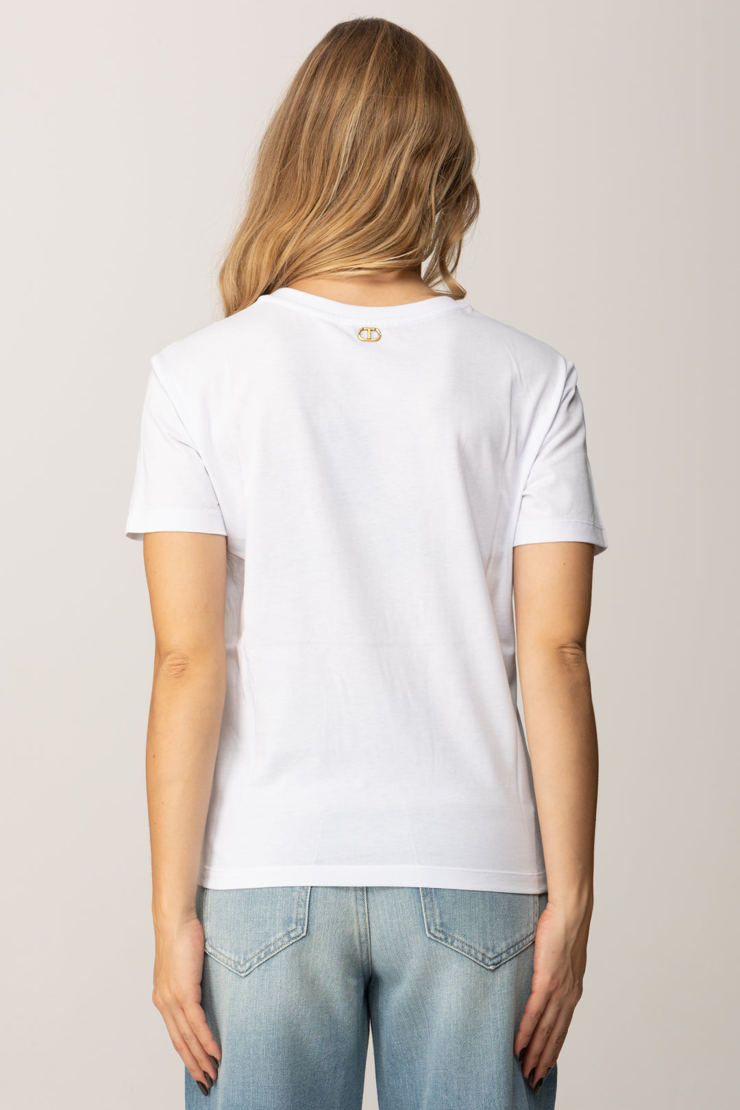 Twin-set T-shirt In Cotone con Ricamo Fiocco 252TT2312 BIC.OTTICO/NERO