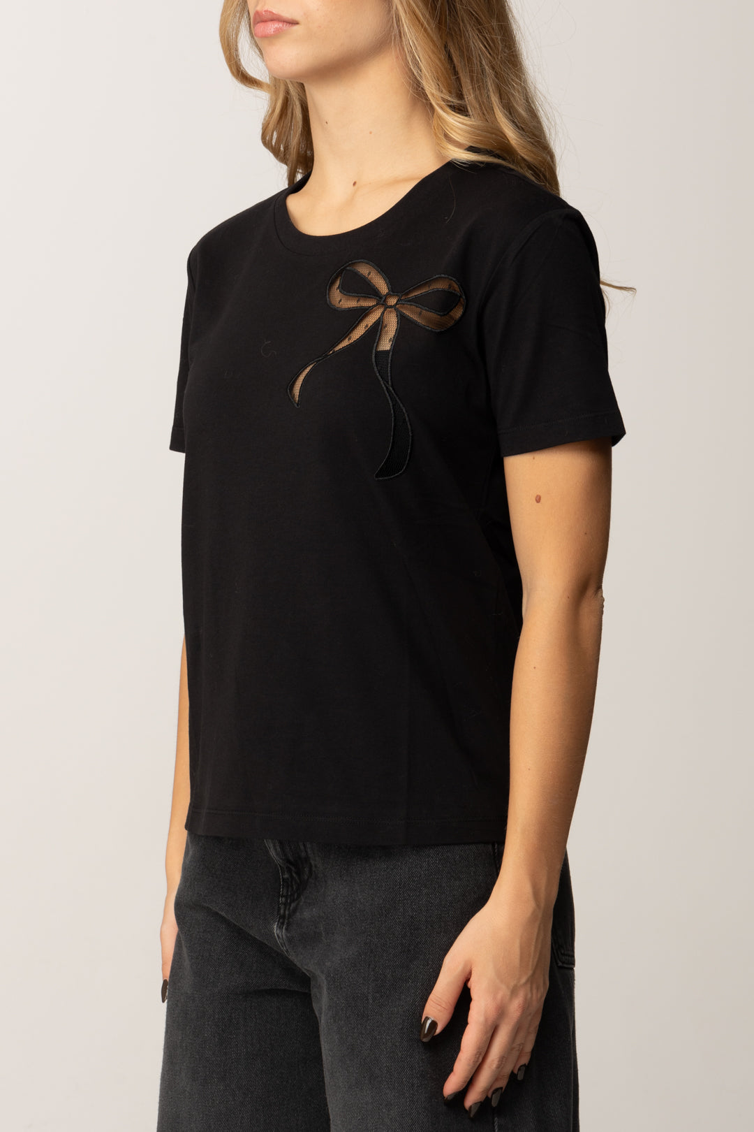 Twinset T-shirt In Cotone con Ricamo Fiocco 252TT2312 NERO