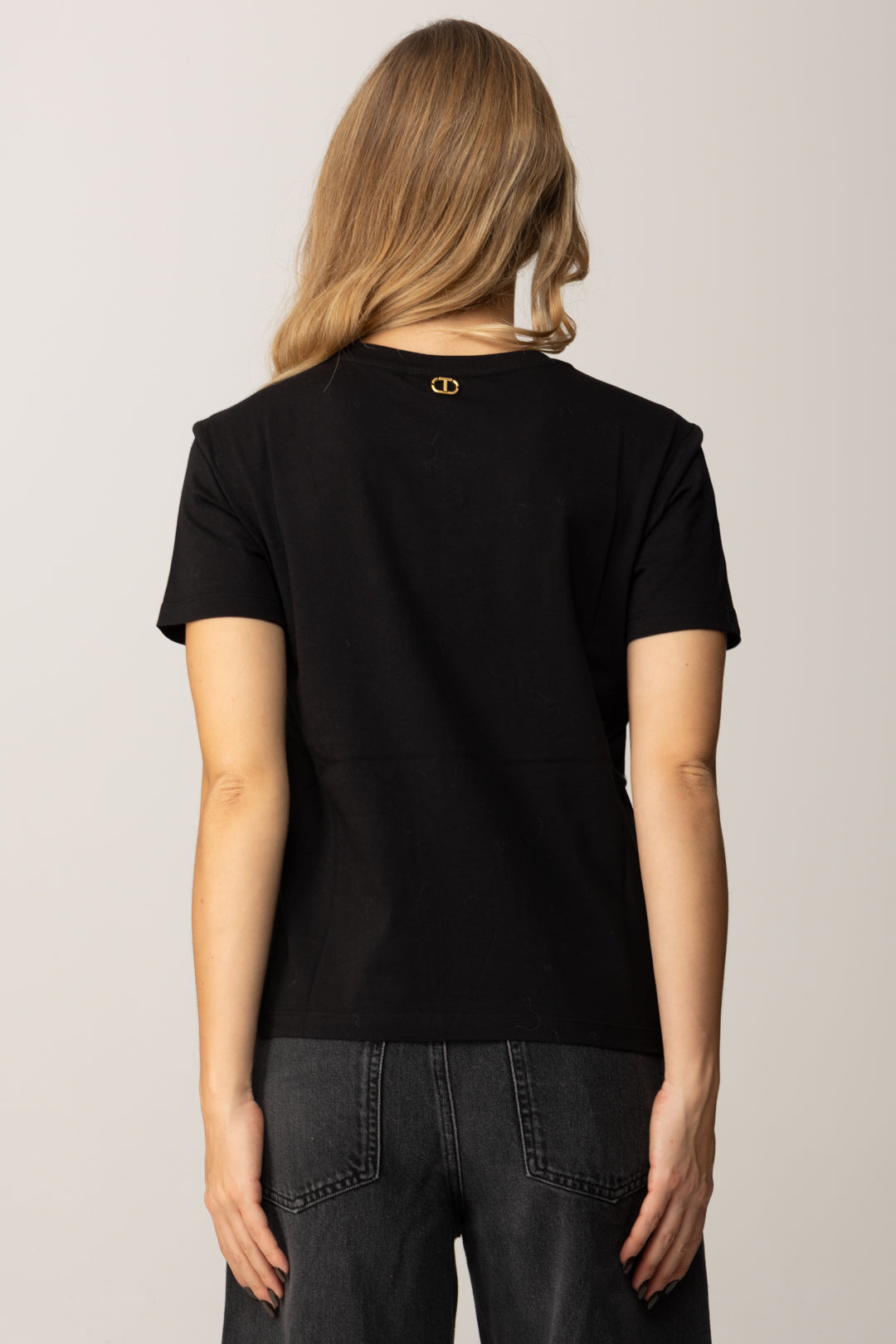 Twinset T-shirt In Cotone con Ricamo Fiocco 252TT2312 NERO