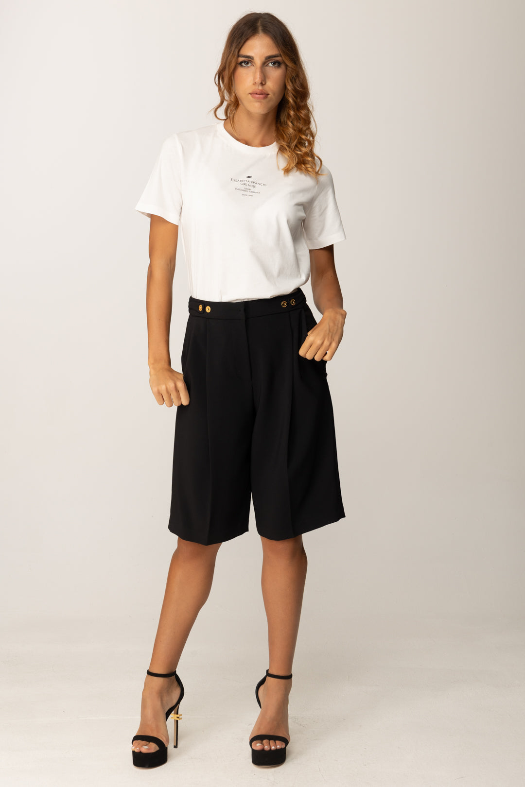 Elisabetta Franchi T-shirt In Jersey Di Cotone con Stampa Scritta MA63D56E2 GESSO