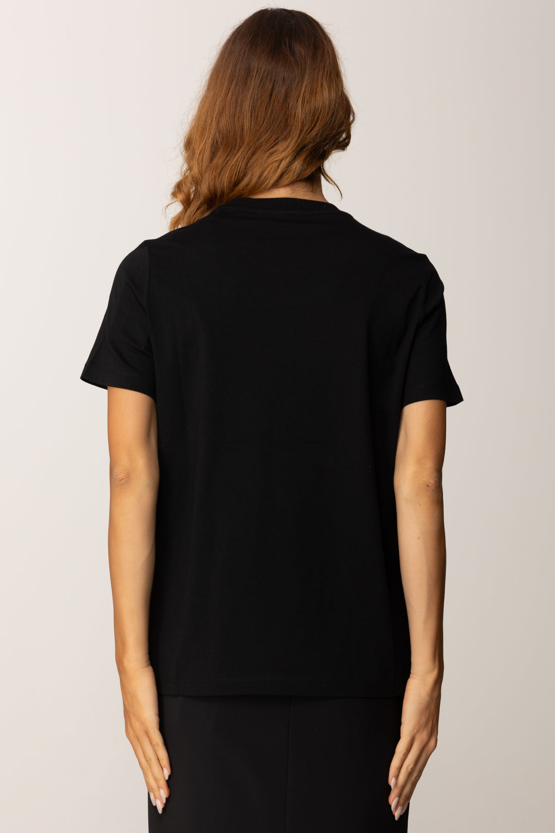 Elisabetta Franchi T-shirt In Jersey Di Cotone con Stampa Scritta MA63D56E2 NERO