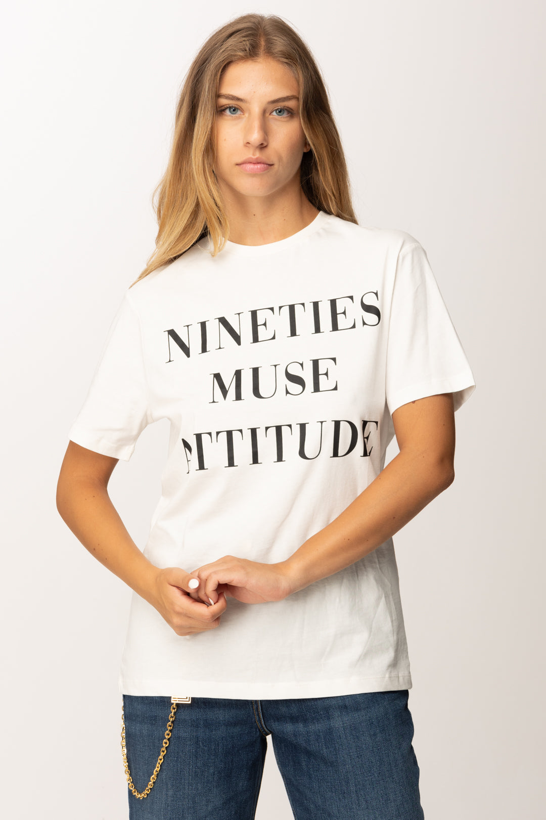 Elisabetta Franchi T-shirt Stampa Nineties Muse Attitude MA65D56E2 GESSO