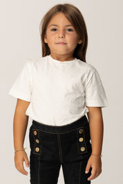 Elisabetta Franchi Bambina T-shirt con Pattern Logo Geometrico In Strass EGTS0970JE006 AVORIO