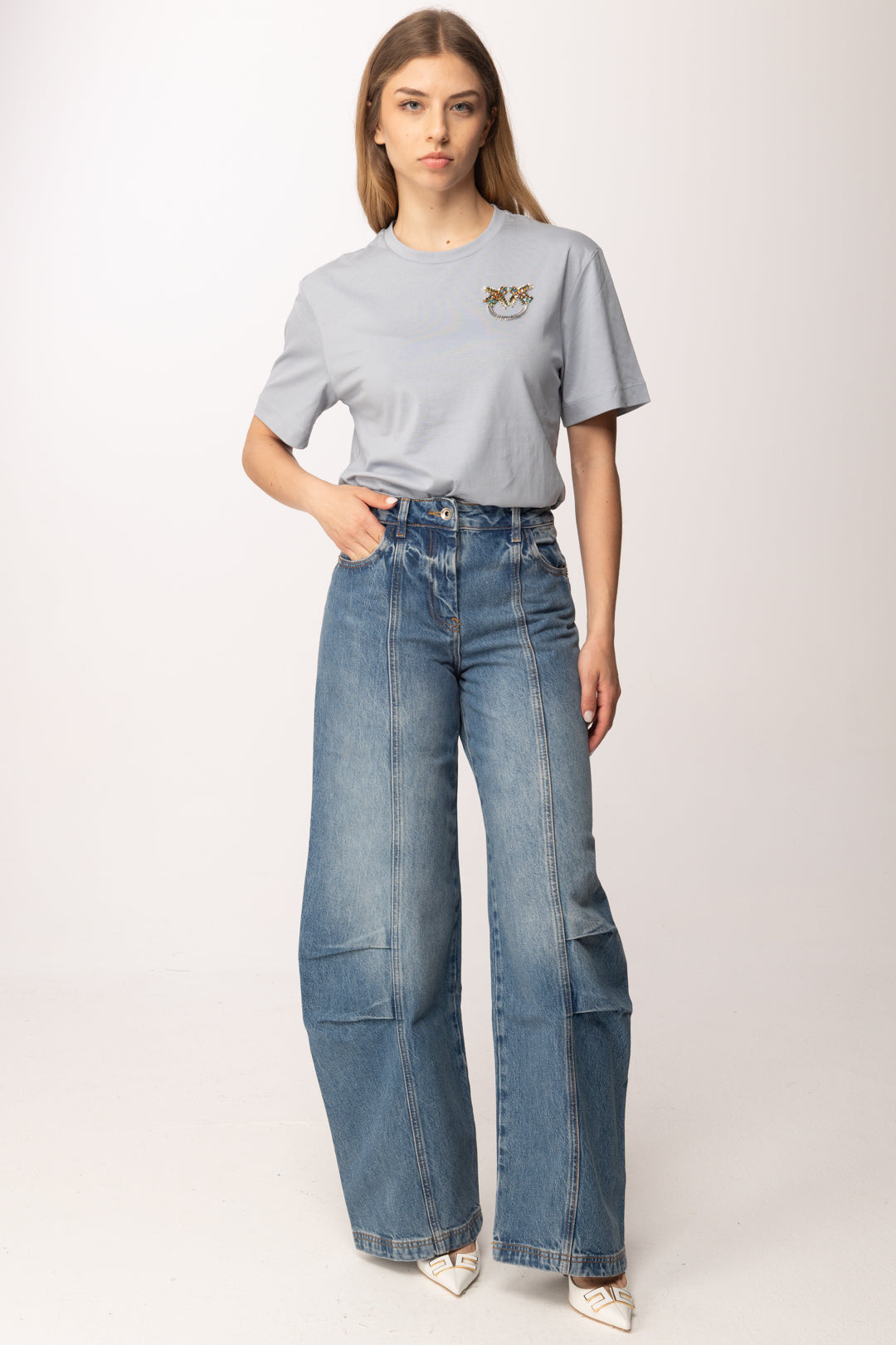 Pinko T-shirt con Ricamo Gioiello Love Birds 105526 A33F E87