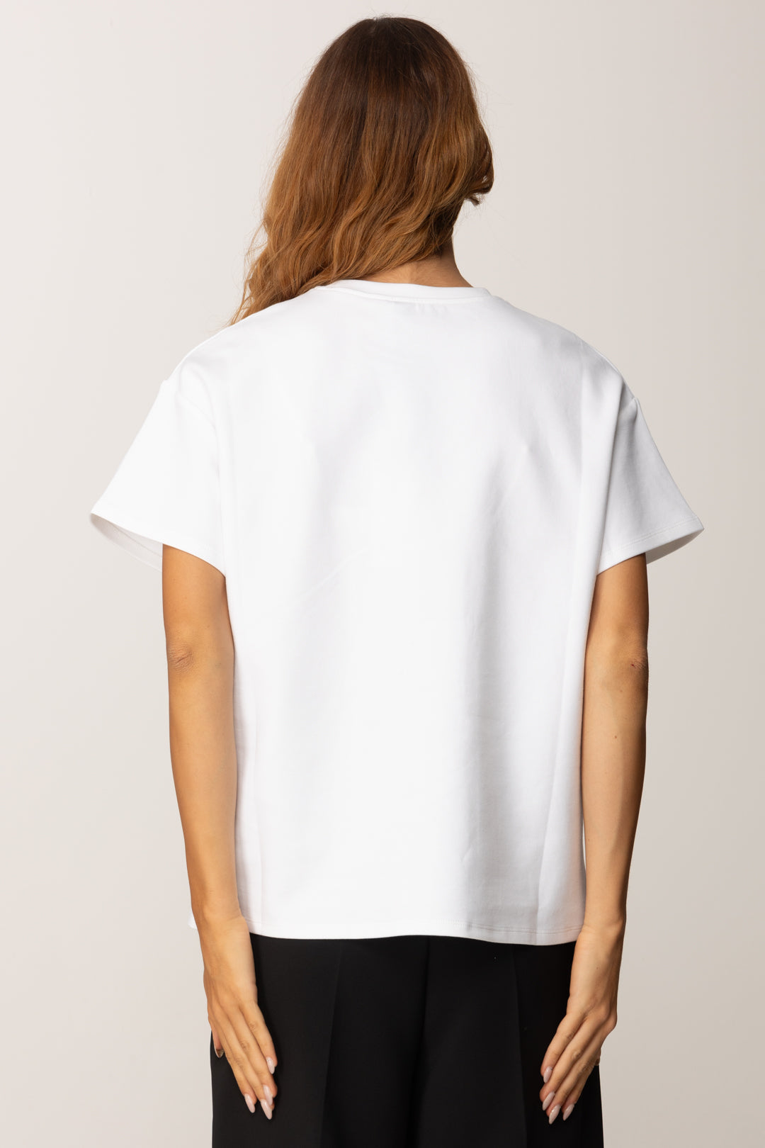 Elisabetta Franchi T-shirt con Tampa a Nastro Lettering MA02256E2 GESSO