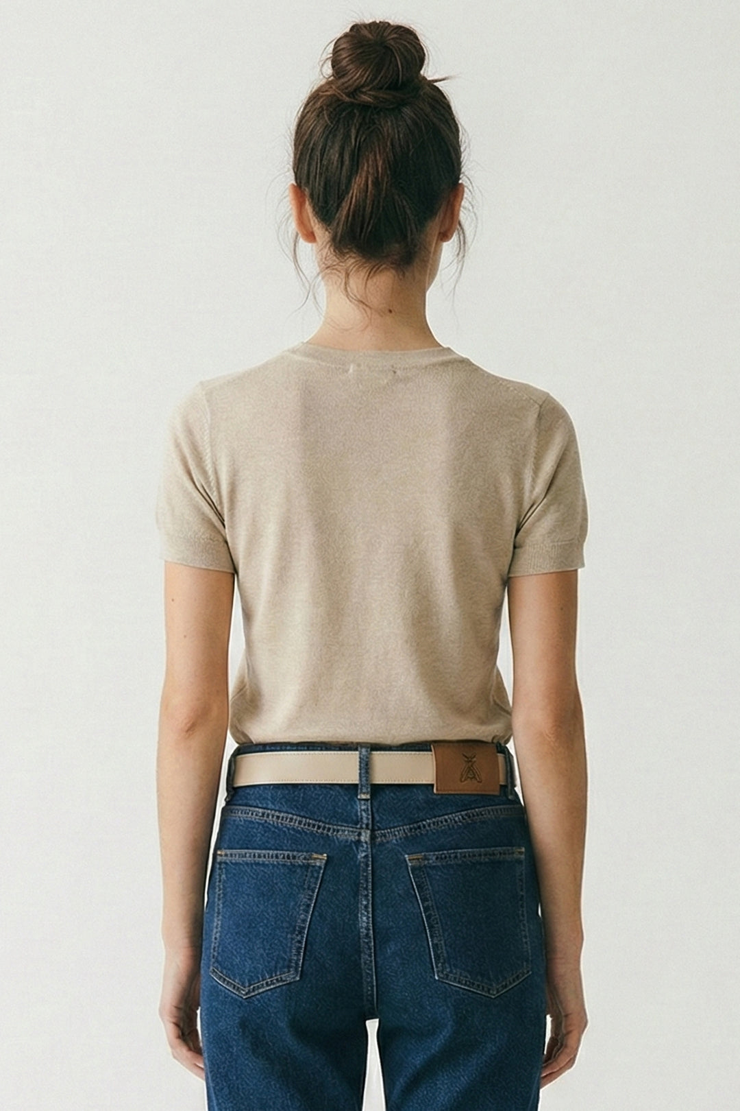 Patrizia Pepe T-shirt in maglia con logo strass 8K0278 K128 BEIGE LUREX FLY