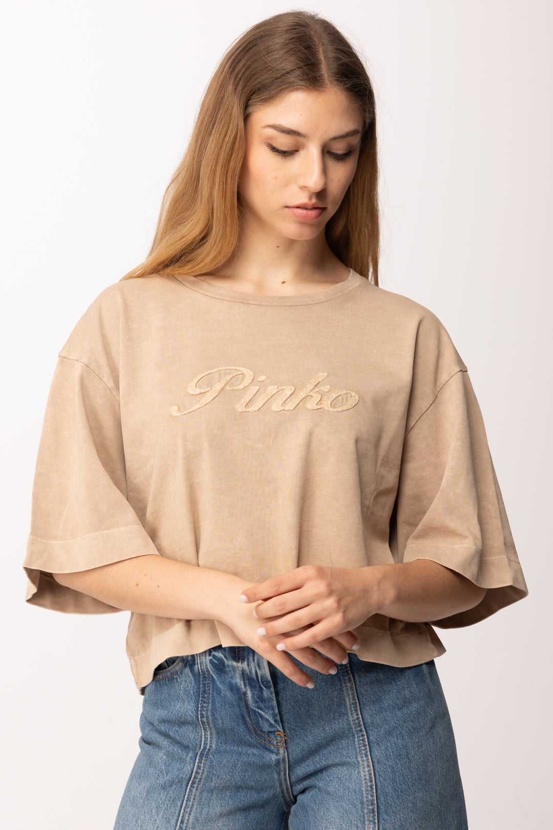 Pinko T-shirt over con logo ricamato 106497 A36T C36