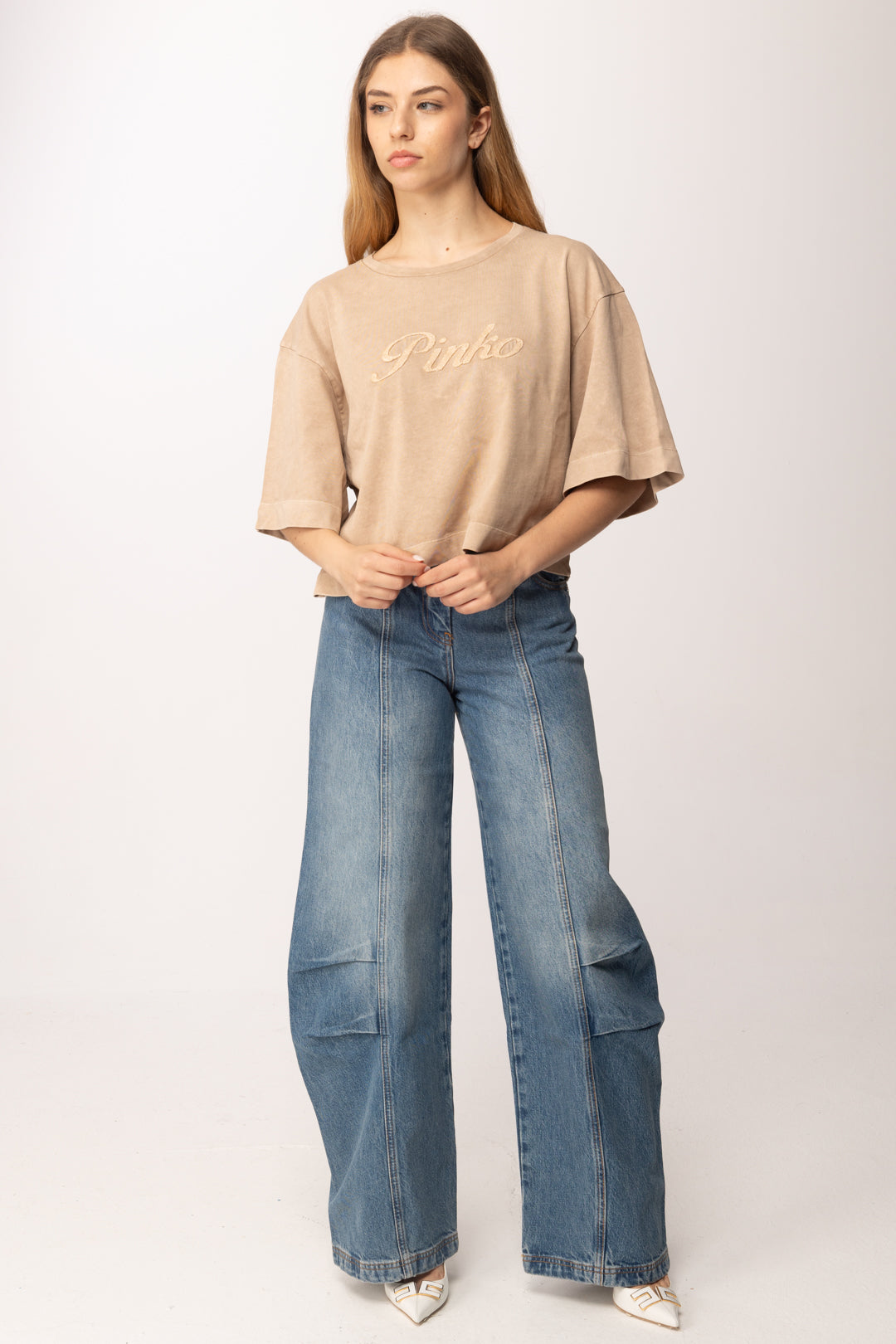 Pinko T-shirt over con logo ricamato 106497 A36T C36