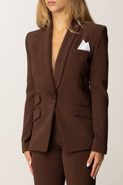 Elisabetta Franchi Tailleur Giacca e Pantalone In Crepe TP00156E2 COFFEE