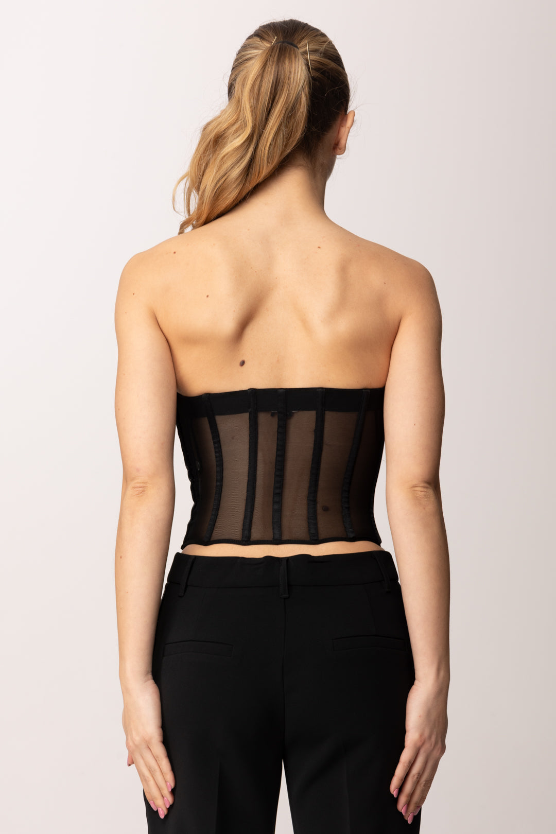Elisabetta Franchi Top Bustier In Tulle e Satin TO05162E2 NERO