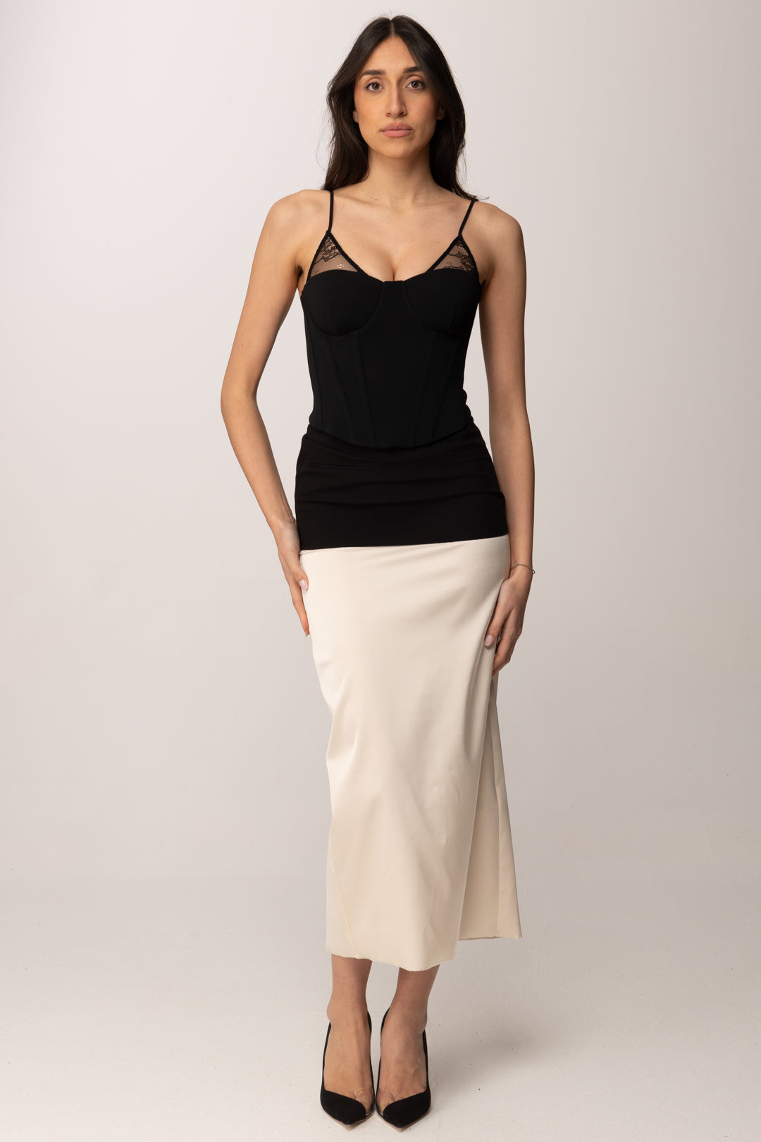 Patrizia Pepe Top Corsetto con inserti in pizzo 8C0830 A6F5 NERO