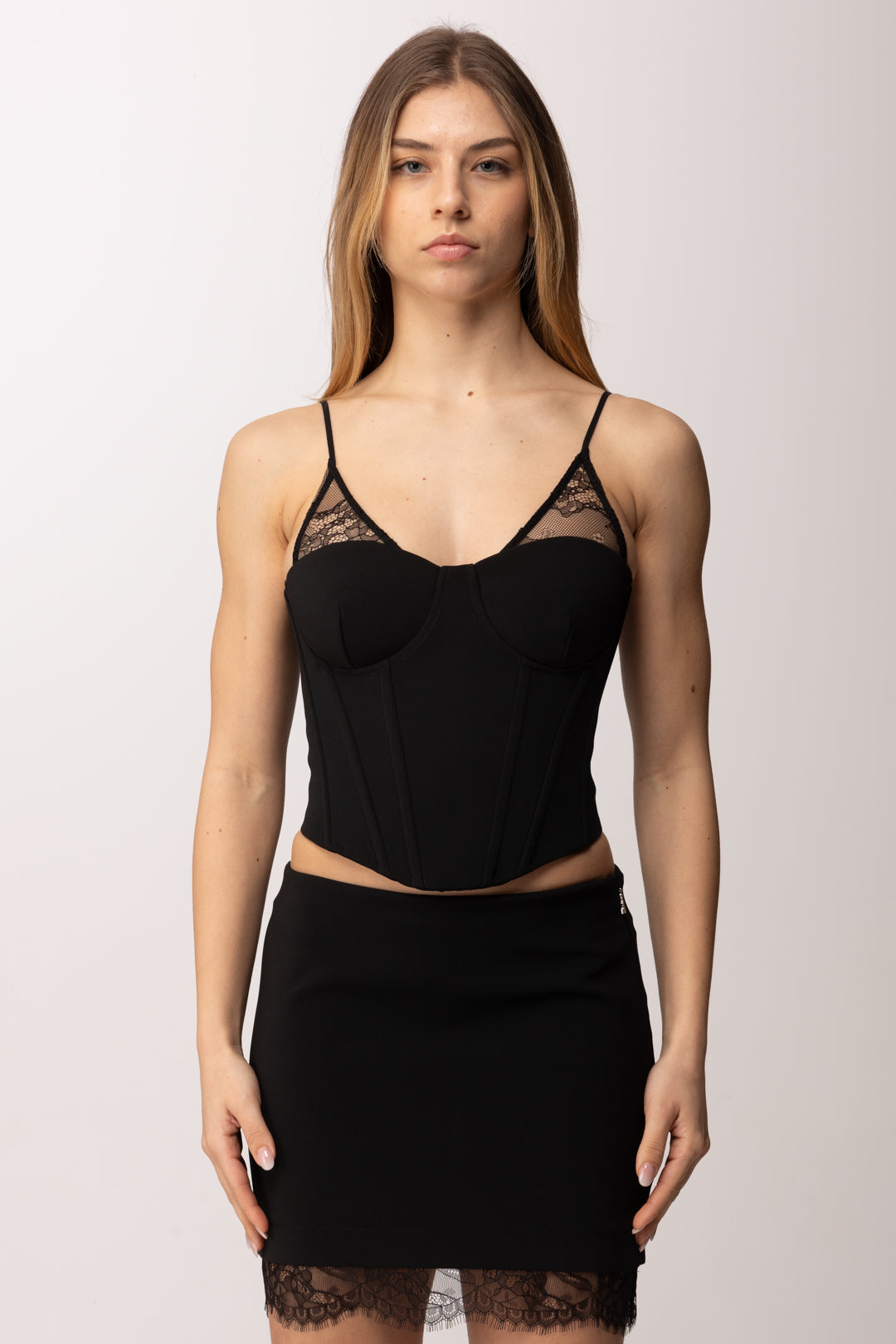 Patrizia Pepe Top Corsetto con inserti in pizzo 8C0830 A6F5 NERO