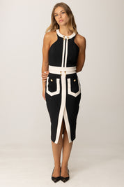 Elisabetta Franchi Top Crop Color Block con Logo Charms TOT0156E2 NERO/MILK