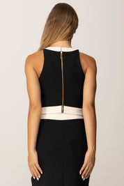 Elisabetta Franchi Top Crop Color Block con Logo Charms TOT0156E2 NERO/MILK