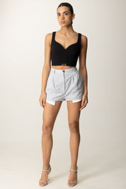 Elisabetta Franchi Top Crop In Crepe con Logo In Vita TO03956E2 NERO