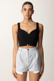 Elisabetta Franchi Top Crop In Crepe con Logo In Vita TO03956E2 NERO
