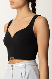 Elisabetta Franchi Top Crop In Crepe con Logo In Vita TO03956E2 NERO