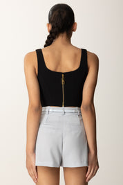 Elisabetta Franchi Top Crop In Crepe con Logo In Vita TO03956E2 NERO
