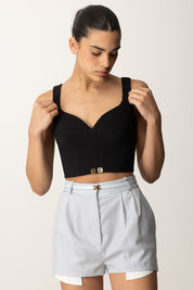 Elisabetta Franchi Top Crop In Crepe con Logo In Vita TO03956E2 NERO