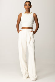 Elisabetta Franchi Top Crop In Maglia a Rombi con Catena Gioiello TK60B56E2 AVORIO