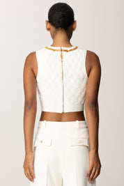 Elisabetta Franchi Top Crop In Maglia a Rombi con Catena Gioiello TK60B56E2 AVORIO