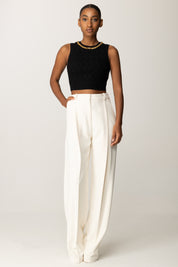 Elisabetta Franchi Top Crop In Maglia a Rombi con Catena Gioiello TK60B56E2 NERO