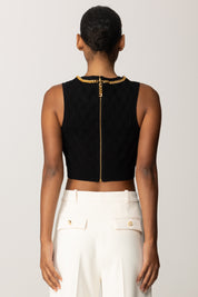 Elisabetta Franchi Top Crop In Maglia a Rombi con Catena Gioiello TK60B56E2 NERO