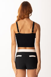 Elisabetta Franchi Top Crop In Maglia con Logo Alle Spalline TK61S56E2 NERO