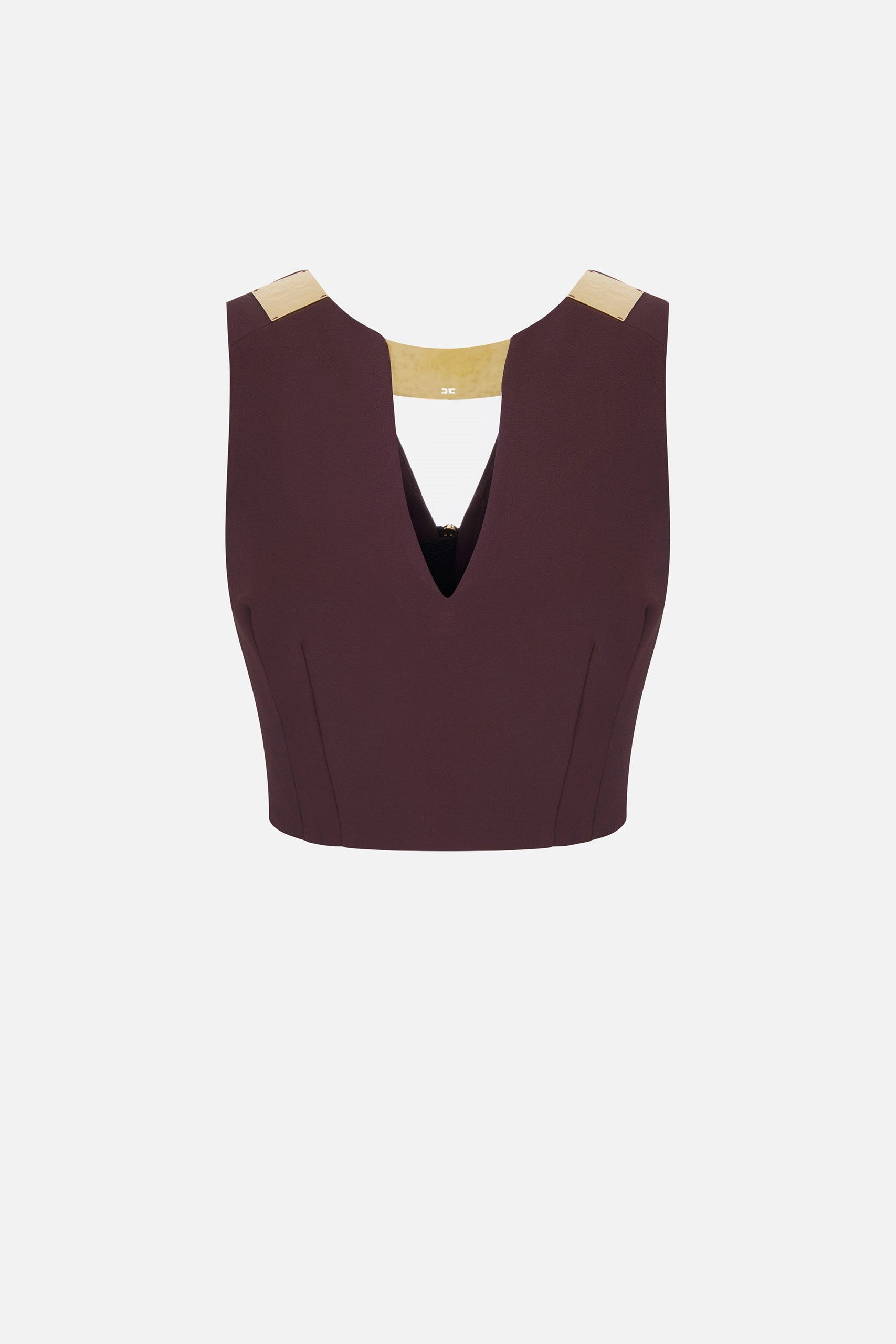 Elisabetta Franchi Top Crop con Scollatura a Placche Gioiello TO05061E2 CACAO