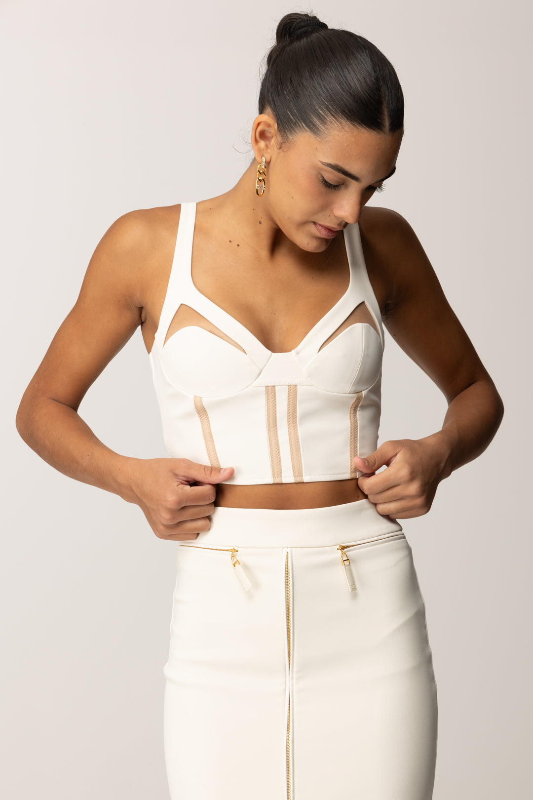 Elisabetta Franchi Woman Midi Skirt In Crêpe with Front Zip Elisabetta Franchi Woman Midi Skirt In Crêpe with Front Zip