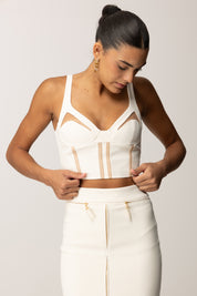 Elisabetta Franchi Top In Crêpe Leggero con Inserti In Tulle TO03856E2 MILK/CARNE