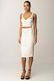 Elisabetta Franchi Top In Crêpe Leggero con Inserti In Tulle TO03856E2 MILK/CARNE