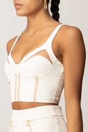Elisabetta Franchi Top In Crêpe Leggero con Inserti In Tulle TO03856E2 MILK/CARNE