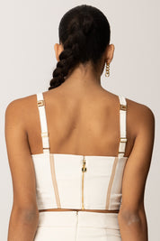 Elisabetta Franchi Top In Crêpe Leggero con Inserti In Tulle TO03856E2 MILK/CARNE